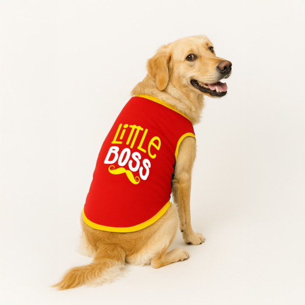 Dsotify Ribbed Sleeves Printed Dog T-Shirt - Little Boss
