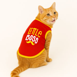 Dostify Ribbed Sleeves Printed Cat T-Shirt - Little Boss